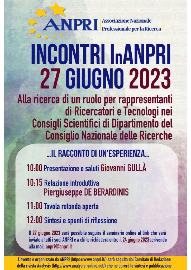 Incontri ANPRI 2023, ruolo dei rappresentanti di Ricercatori e Tecnologi nei Consigli Scientifici del CNR